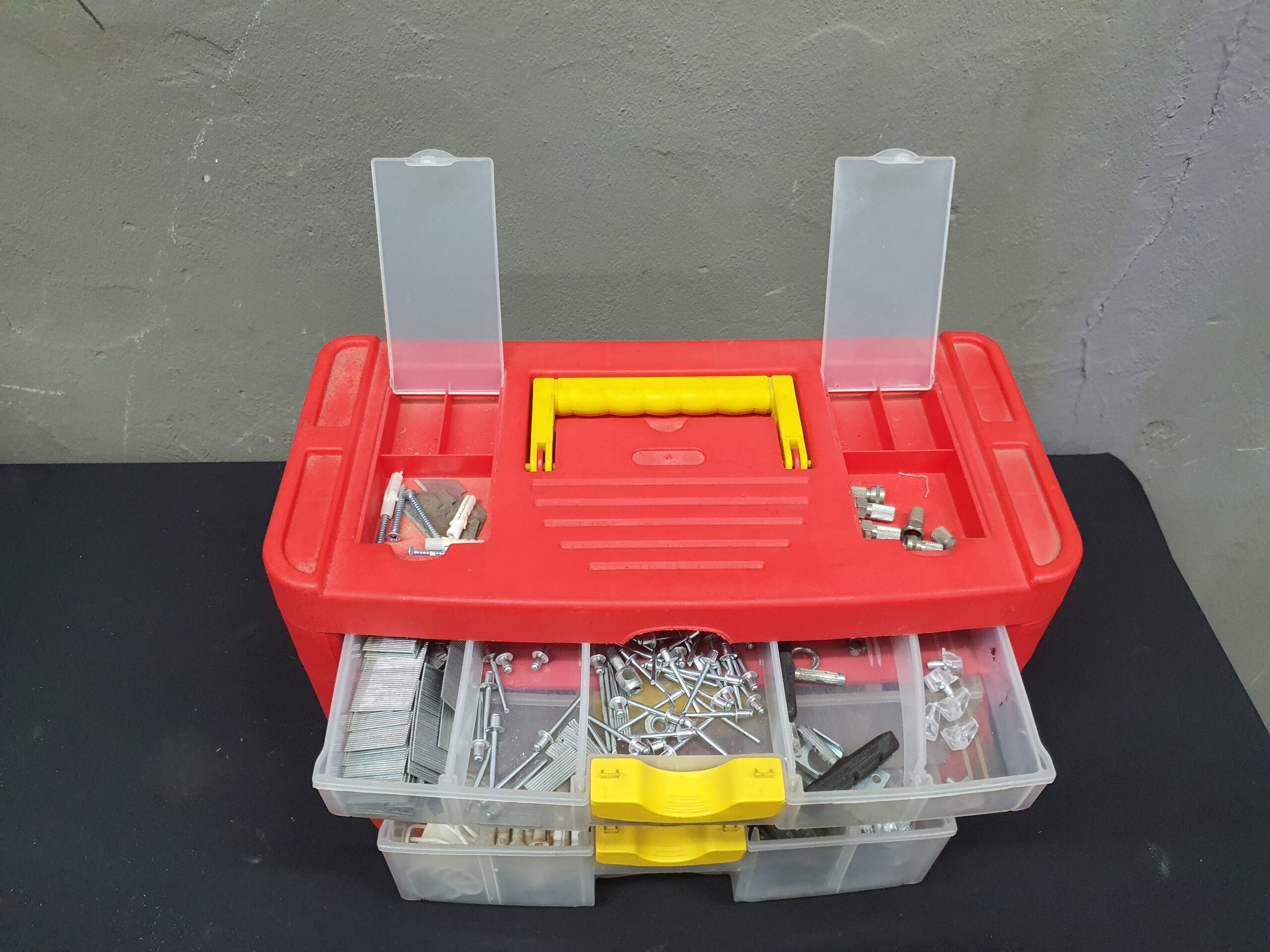 Red Plastic Multi-Drawer Small-Parts Organiser with Assorted Fasteners