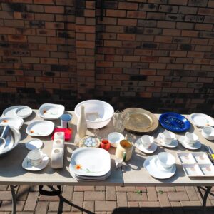 Mixed Lot of Assorted Kitchen & Dinnerware — Plates, Cups, Chargers, Glassware, Knives