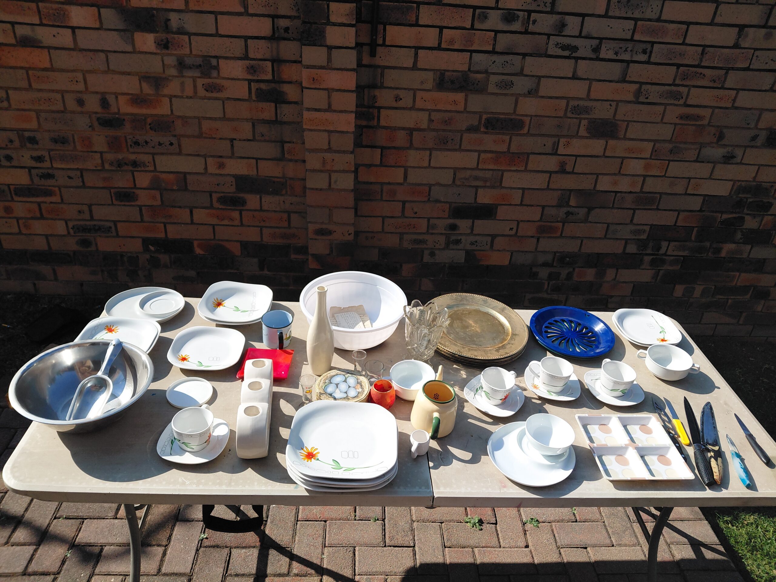 Mixed Lot of Assorted Kitchen & Dinnerware — Plates, Cups, Chargers, Glassware, Knives