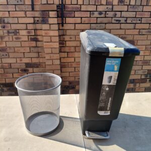 Set of 2 Inside Bins — Tall Pedal Bin with Lid + Round Mesh Bin (used)