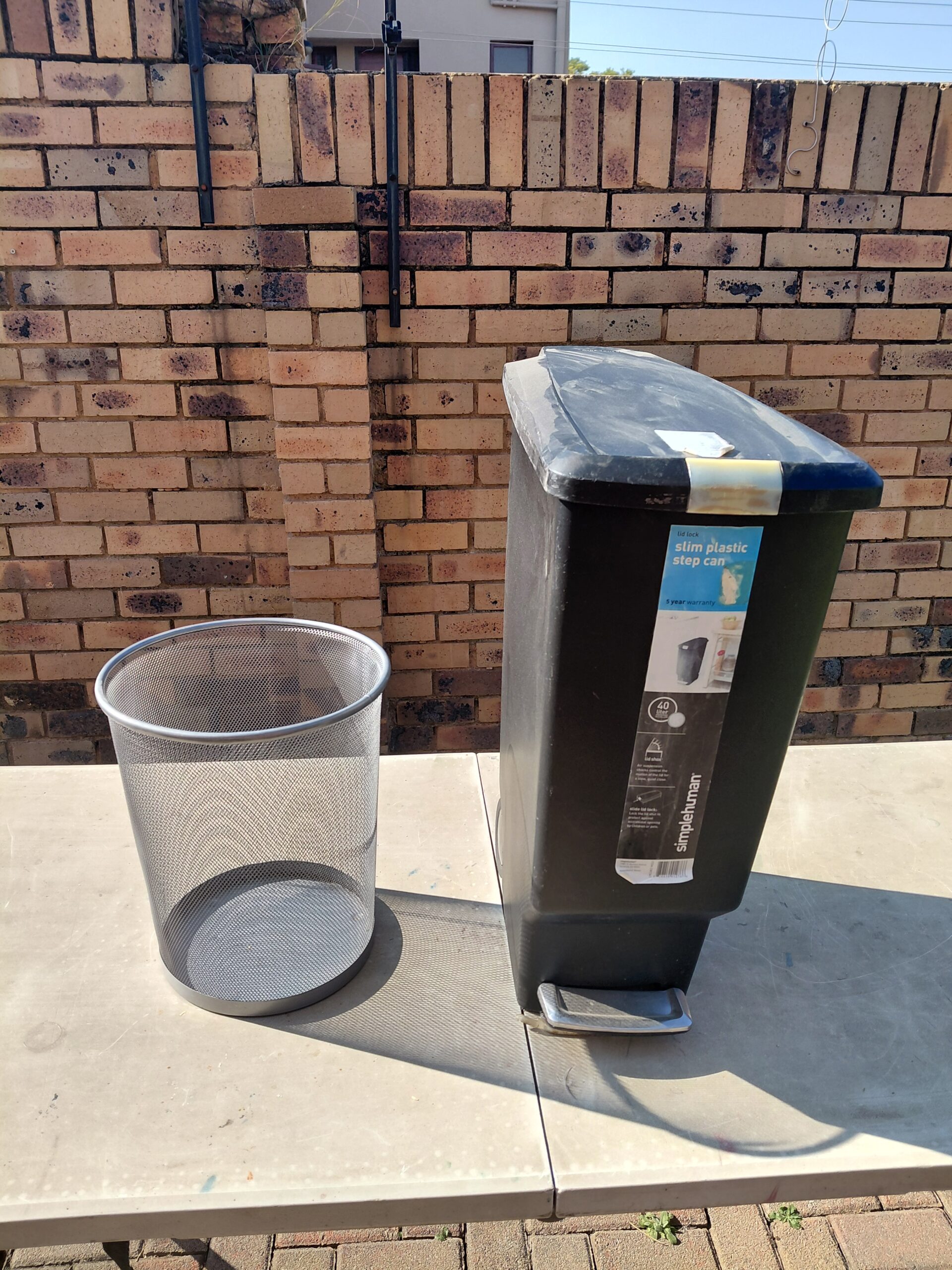 Set of 2 Inside Bins — Tall Pedal Bin with Lid + Round Mesh Bin (used)