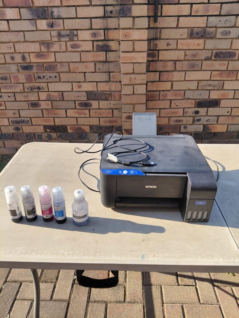 Epson EcoTank-style Printer with 5 Ink Bottles, Power Cable (Bundle)