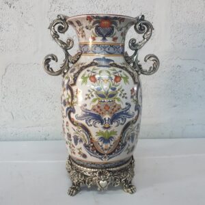 Capodimonte Meissen or Serves' Style Vase on Ornate Metal-Coloured Stand, 42cm H