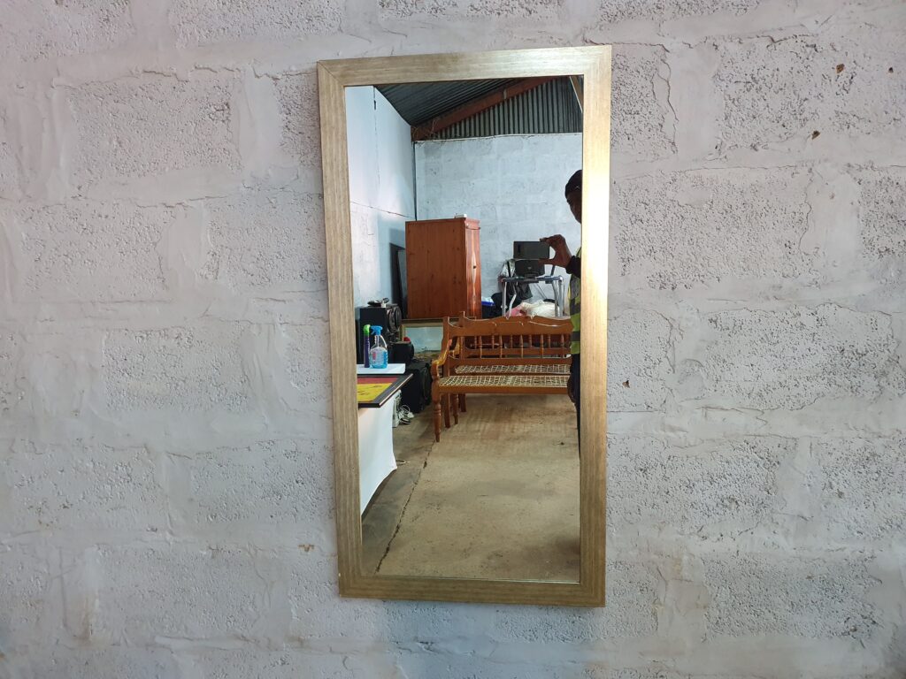 Rectangular Wall Mirror with Light Gold / Wood-Tone Frame