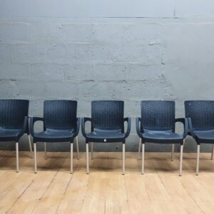 Bulk Lot of 5 Used Plastic and Metal Armchairs – Needs Cleaning, Visible Wear