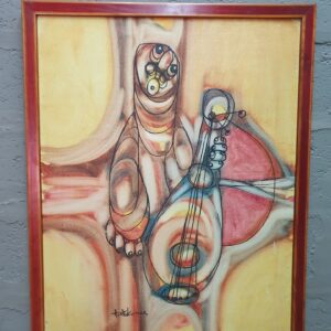 Framed Abstract Painting on Canvas Signed by H. Ntukwana (106x67 cm)