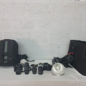 Nikon DSLR Camera & Studio Lighting Kit – 2 Bodies, 4 Lenses, DG-300F Flash, Bags & Accessories Working
