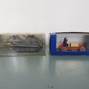 Two boxed display models — Pz.Kpfw. VI Tiger Ausf. E tank (display) & Tintin 'Les Cigares du Pharaon' red car