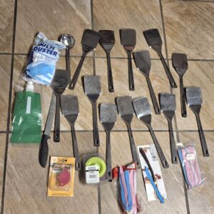 Bundle of ~14 Metal Turner Spatulas with Assorted Kitchen Accessories