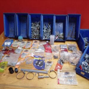Large Handyman / Builders Accessories Job Lot — Fasteners, Hose Clamps & Parts Bins