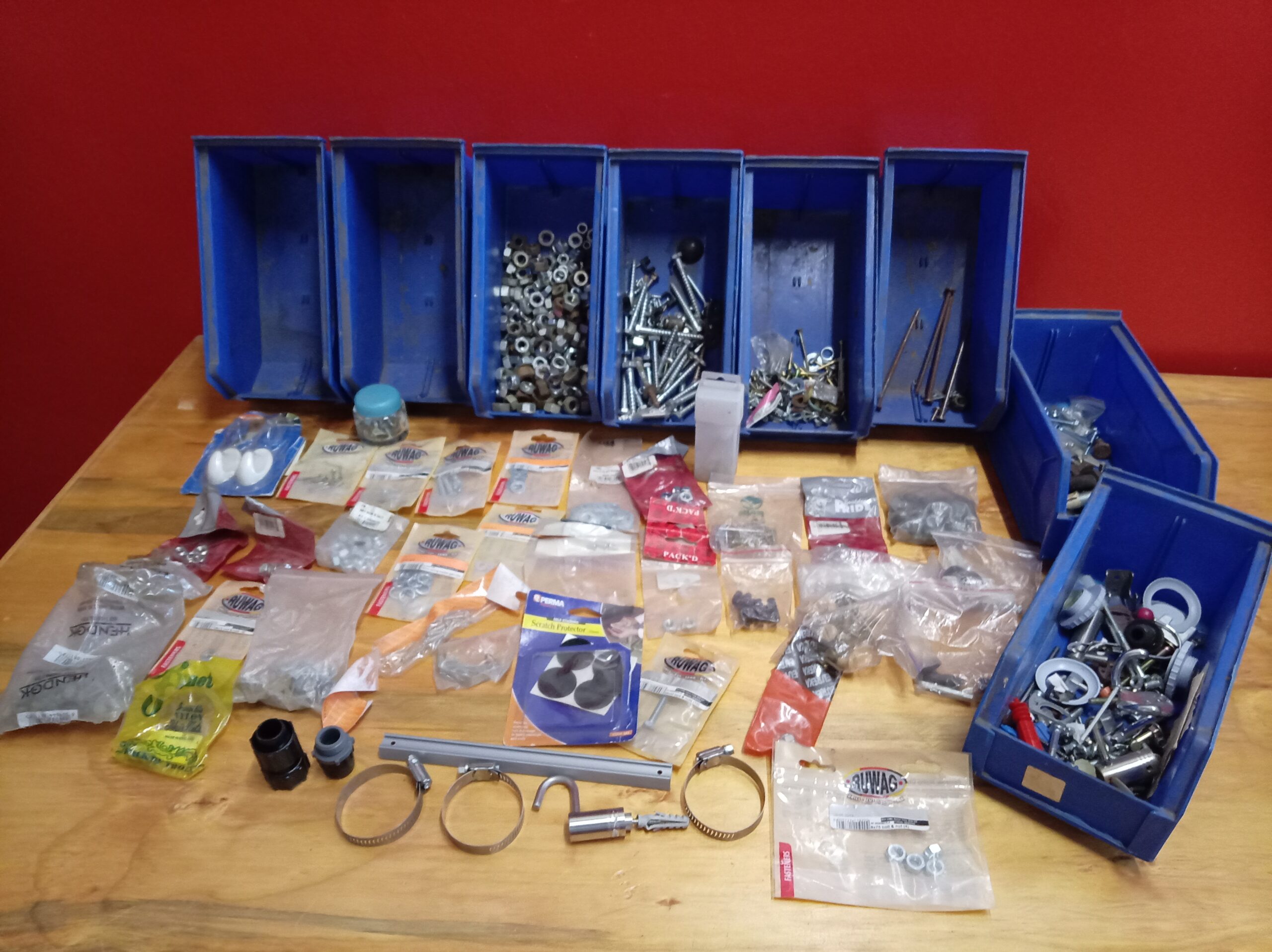 Large Handyman / Builders Accessories Job Lot — Fasteners, Hose Clamps & Parts Bins