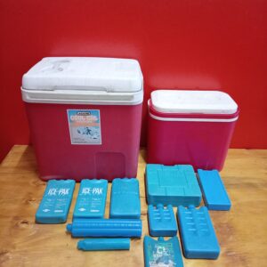 Bundle: 2 Pink Cooler Boxes (one 26L) with ~10 Ice Bricks