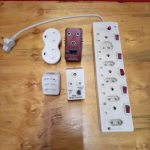 Lot: Assorted 2-Pin Plug Adapters + Multi-Socket Power Strip (5pcs)