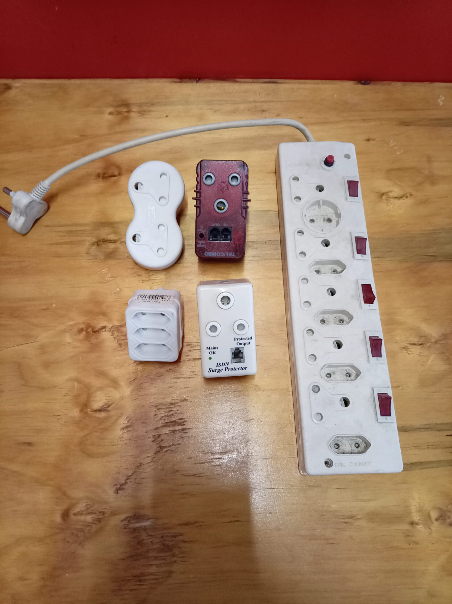 Lot: Assorted 2-Pin Plug Adapters + Multi-Socket Power Strip (5pcs)