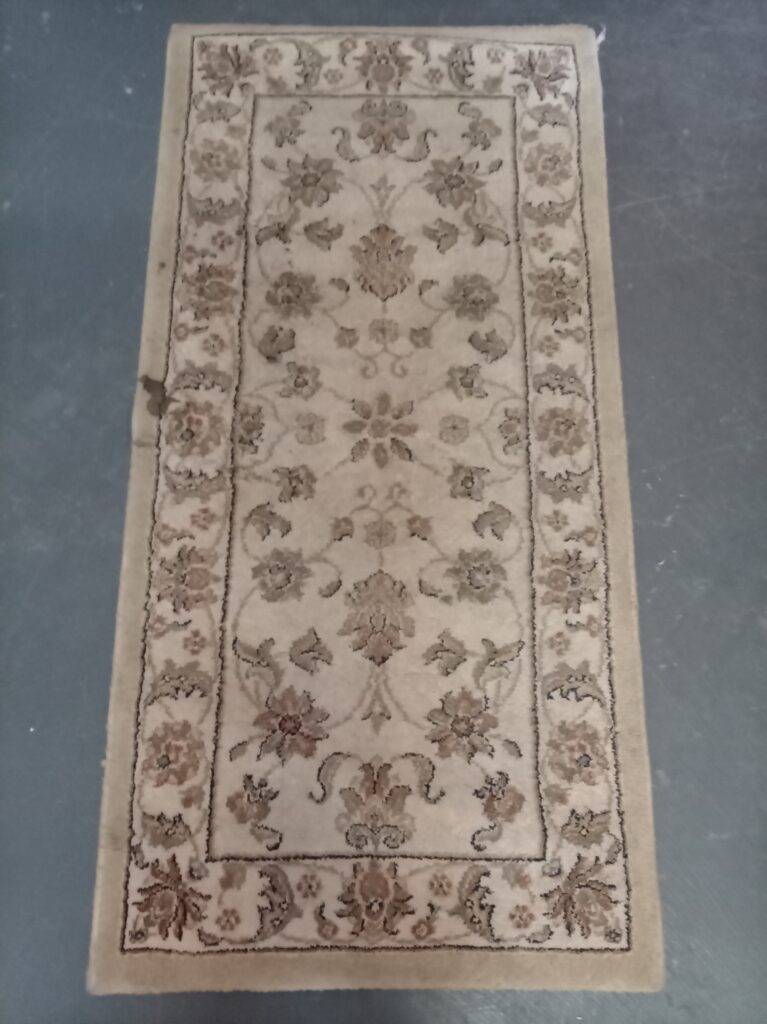 Beige/Tan Floral Machine-Made Runner Rug 1.2m x 55cm — Used, Stains & Border Wear