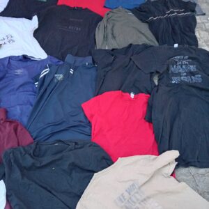 Mixed lot of used men's & women's T-shirts, polos and tops — casual wear, visible wear & stains
