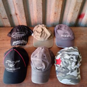 Lot of 6 Assorted Baseball Caps — Nike, Old Khaki, Mustang, Simola & Camo — Used