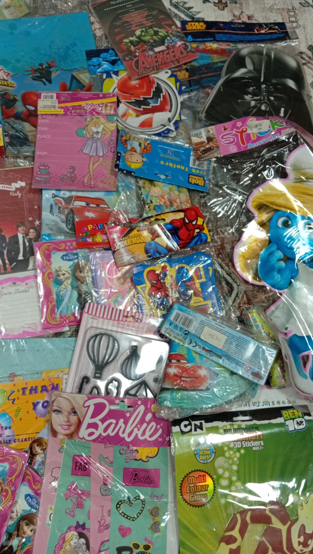 Bulk Lot: 70+ Assorted Kids’ Party Supplies & Themed Stationery (Frozen, Barbie, Avengers, More)