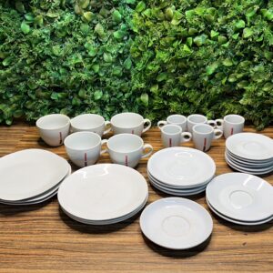 Mixed lot of white plates, saucers & mugs — approximately 25 pieces