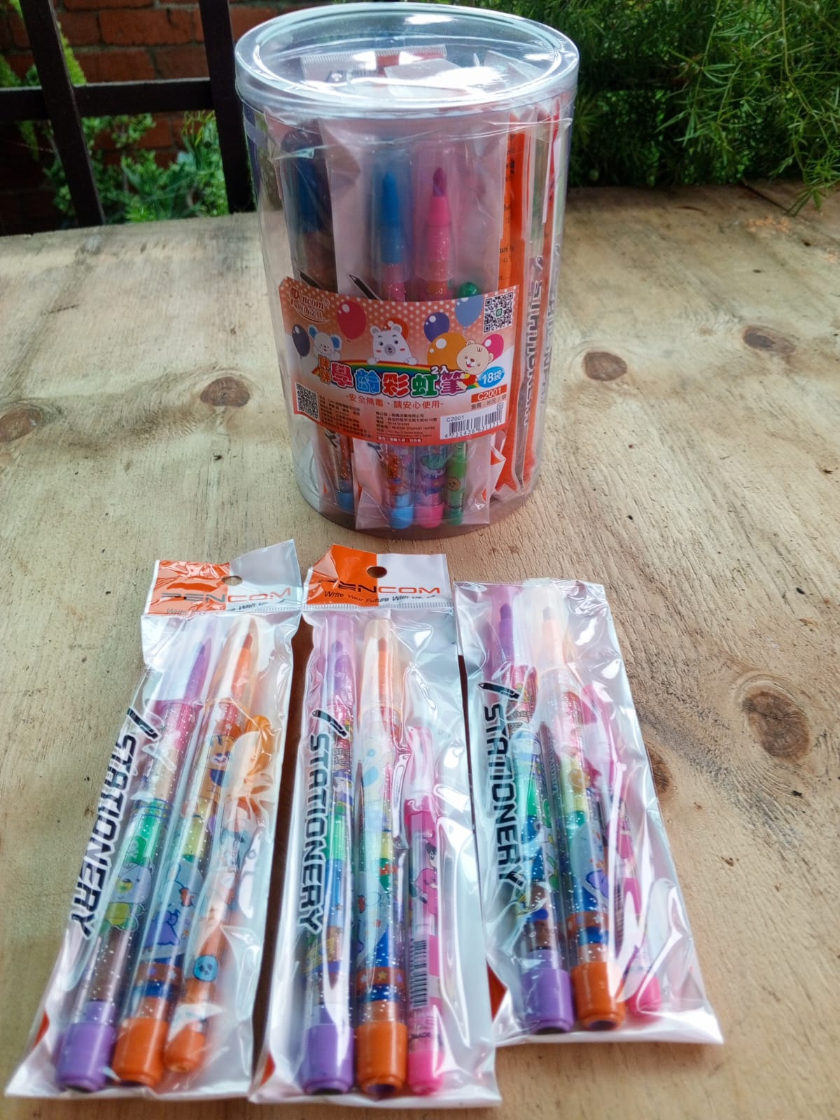 Lot of 4 Plastic Tubs with Individually Packaged Crayon & Pencil Sets