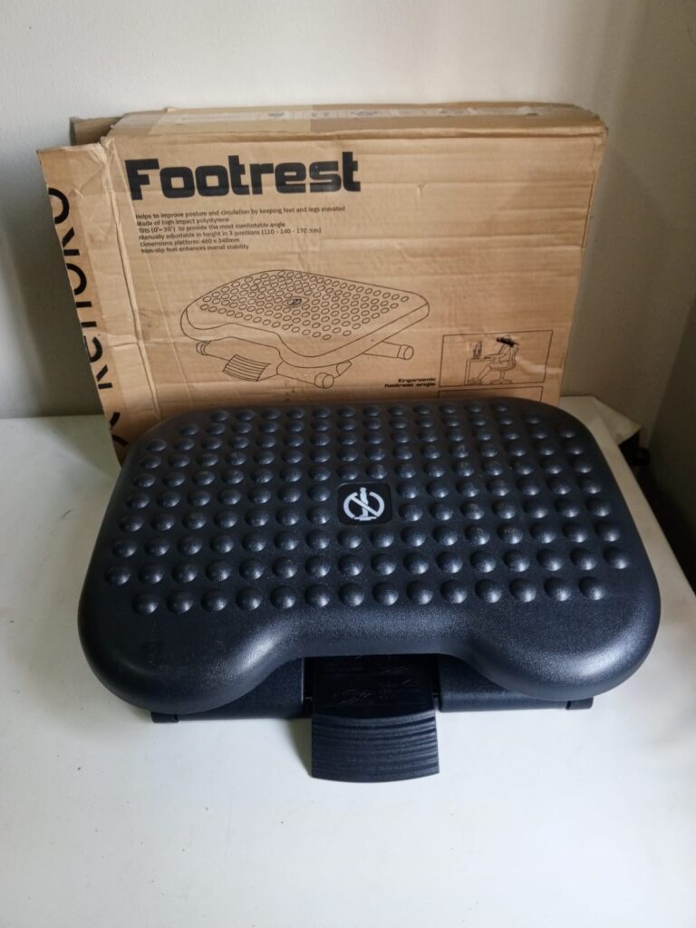 Black Adjustable Plastic Footrest with Textured Non-Slip Top — Single Unit