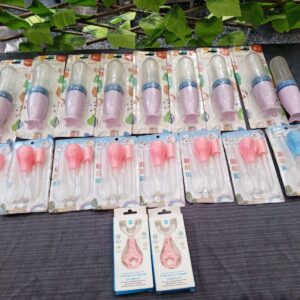 Joblot Mixed Baby Care Items – Silicone Rice-Paste Bottles & Pink Care Sets (≈22pcs)