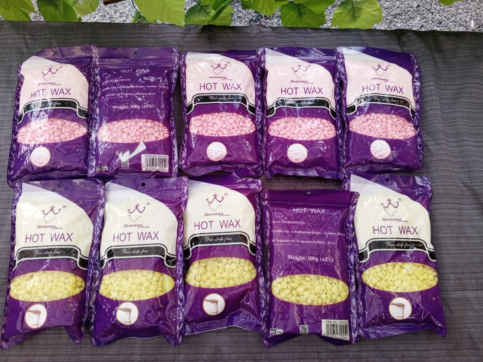 Bundle of 10 Sealed Hot Wax Bead Bags (300g each) – Pink & Yellow/Cream