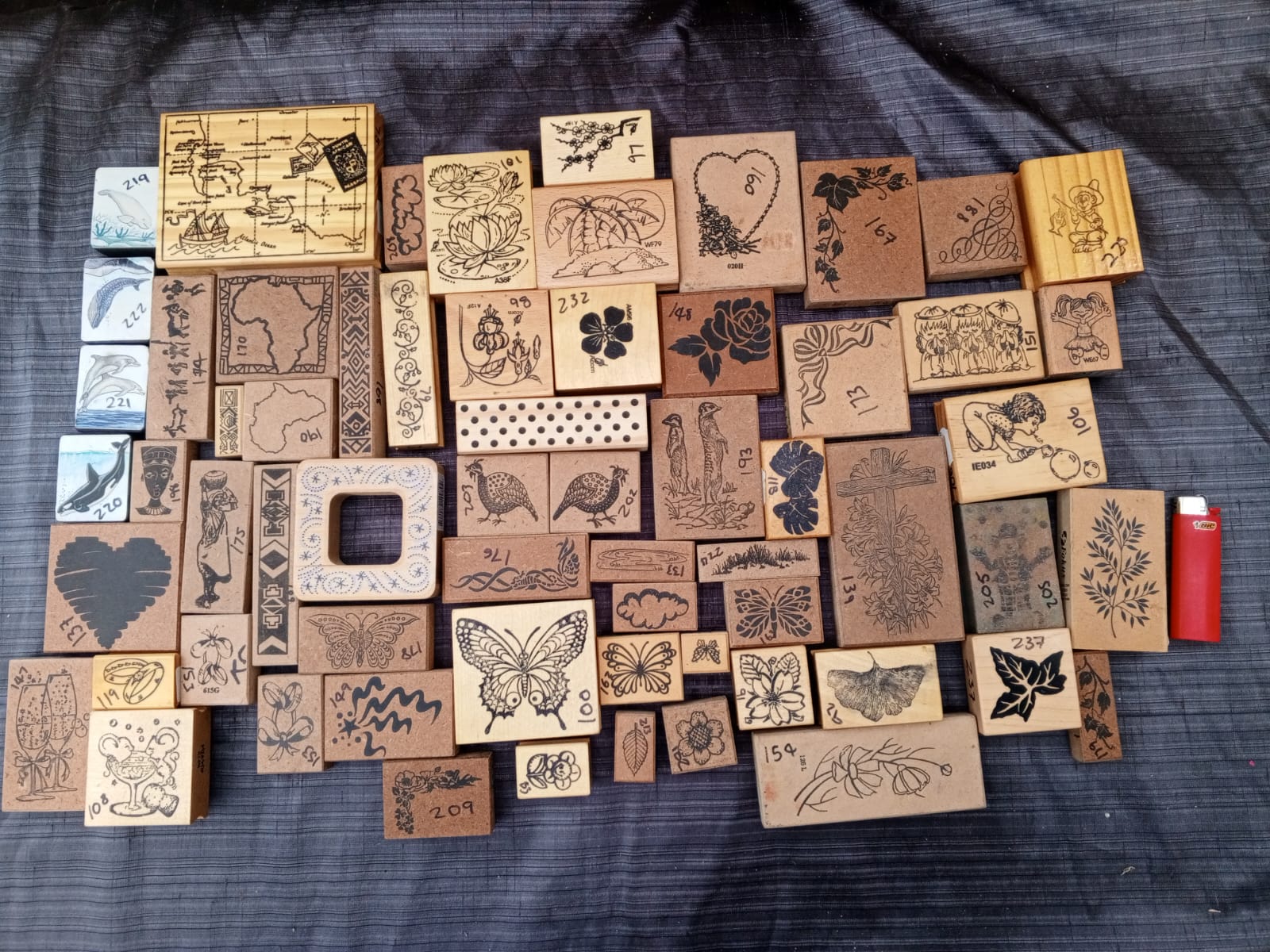 Joblot of 63 Mounted Rubber Stamps — Mixed Designs for Crafts
