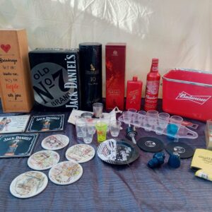Mixed bar / man-cave lot — branded Jack Daniel's & Budweiser items, approx. 25–30 pcs
