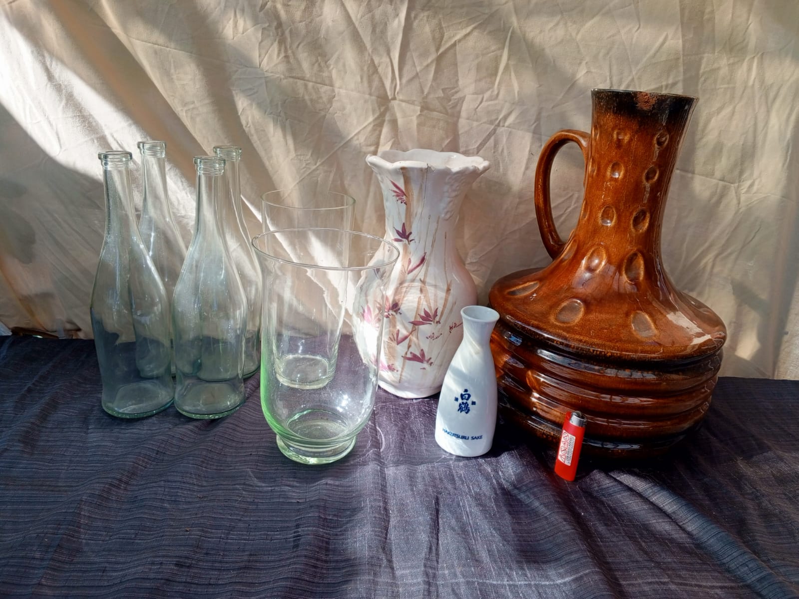 Mixed lot of 8 vases & bottles — decorative glass and ceramics, some chips/cracks