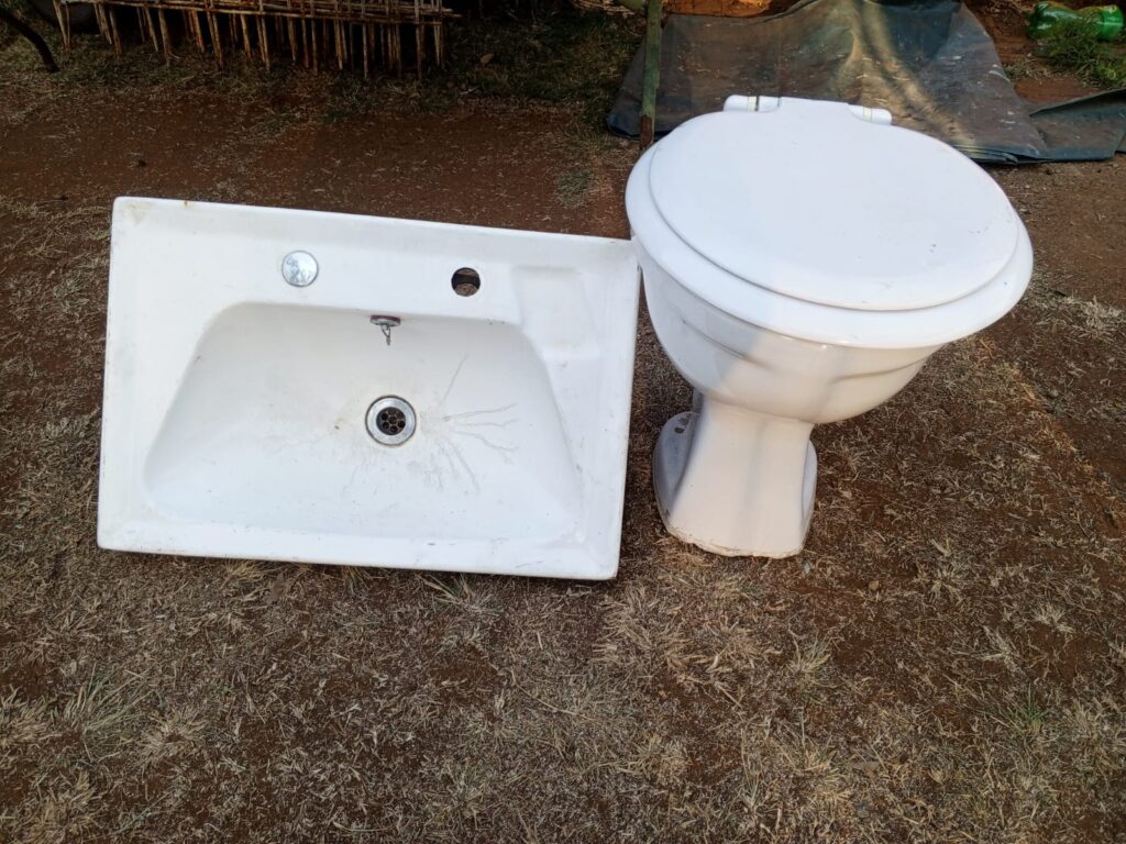 Used Toilet Bowl with Seat & Separate Basin – 2-piece bathroom fixture set, white