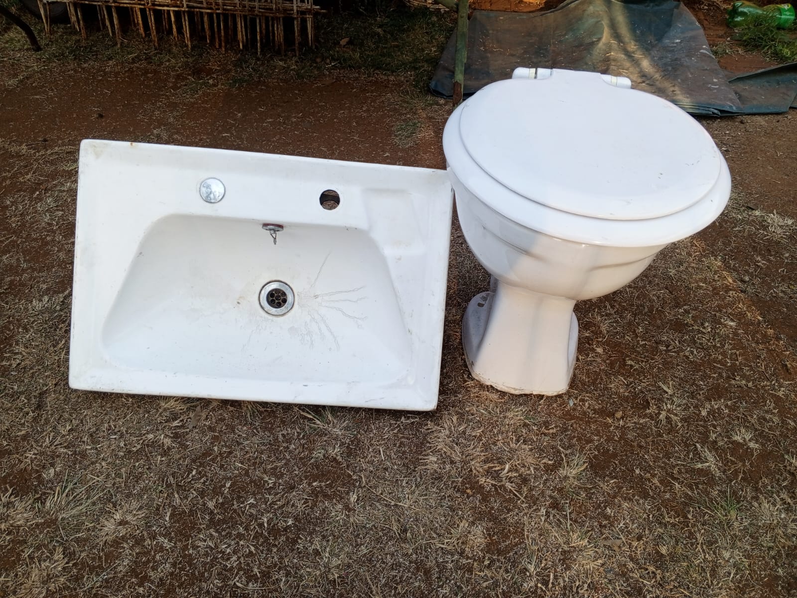 Used Toilet Bowl with Seat & Separate Basin – 2-piece bathroom fixture set, white
