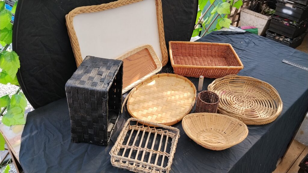 Mixed Lot of 9 Woven Wicker-Style Baskets – Various Shapes & Sizes