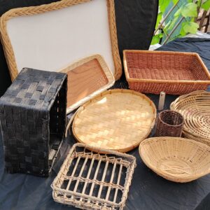 Mixed Lot of 9 Woven Wicker-Style Baskets – Various Shapes & Sizes
