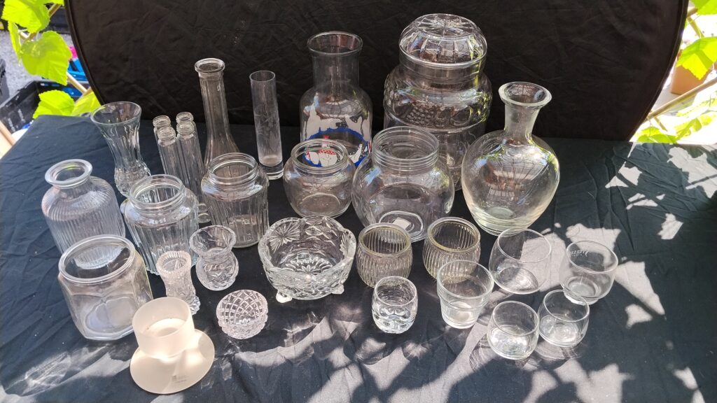Job Lot: Assorted Clear Glass Vases, Jars & Small Glassware (Approx. 24pcs)