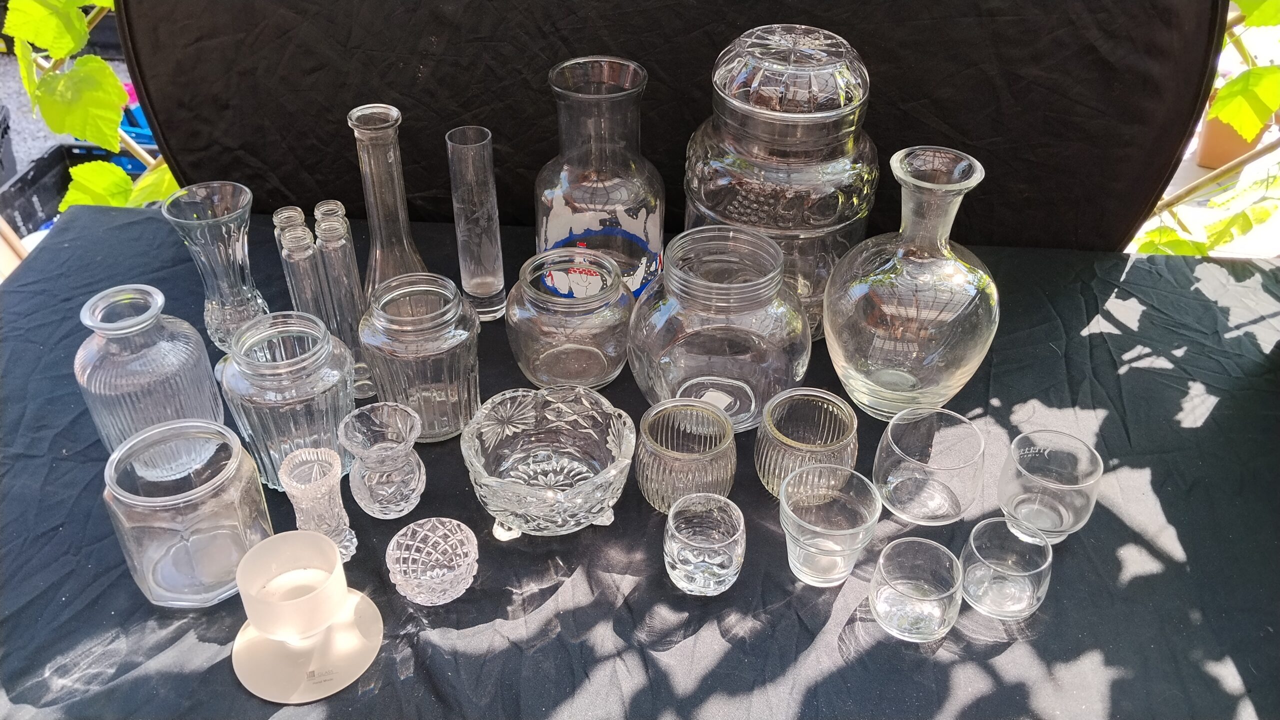 Job Lot: Assorted Clear Glass Vases, Jars & Small Glassware (Approx. 24pcs)