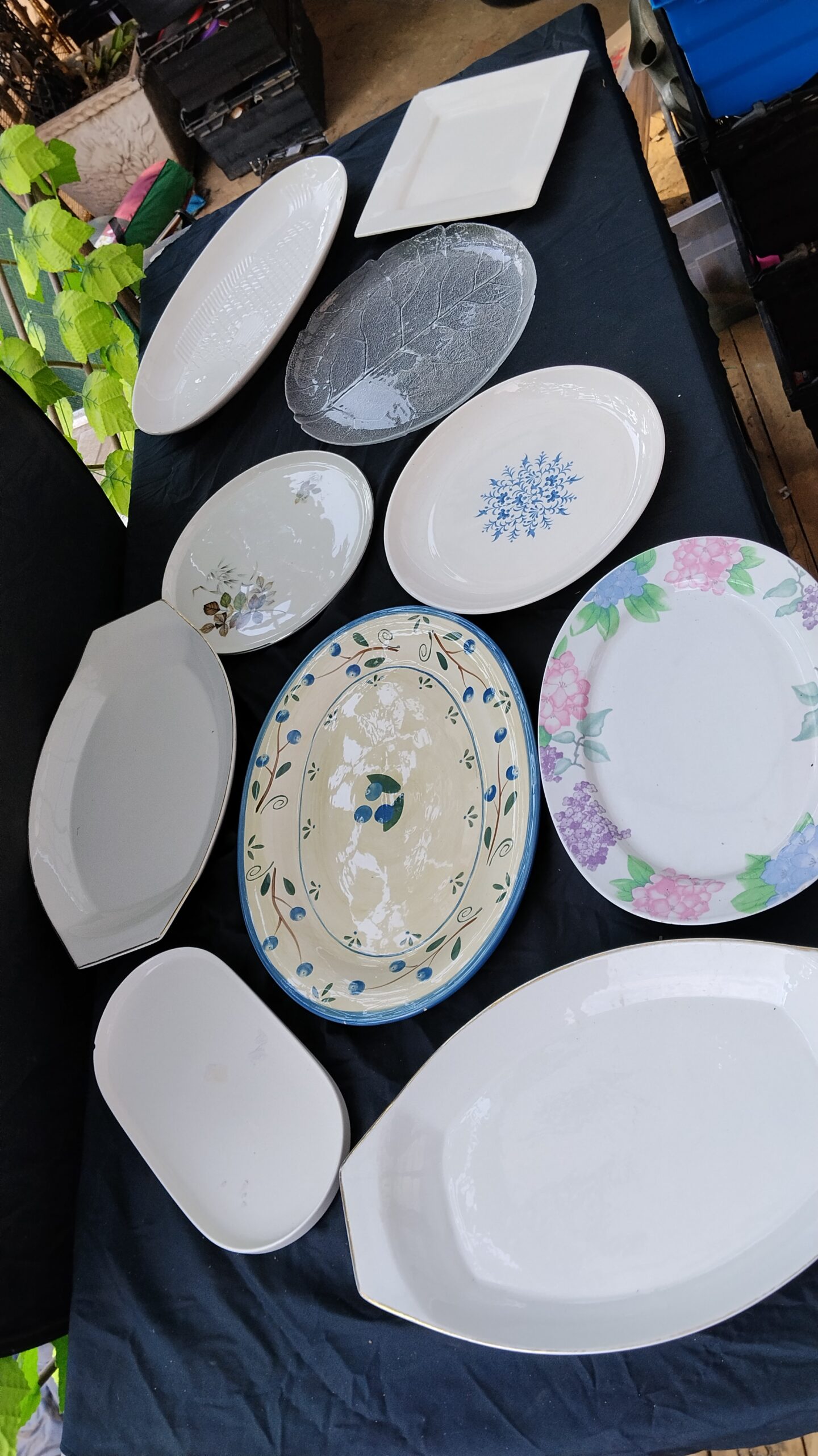 Job Lot of 11 Serving Platters — Mixed Glass & Glazed Ceramic