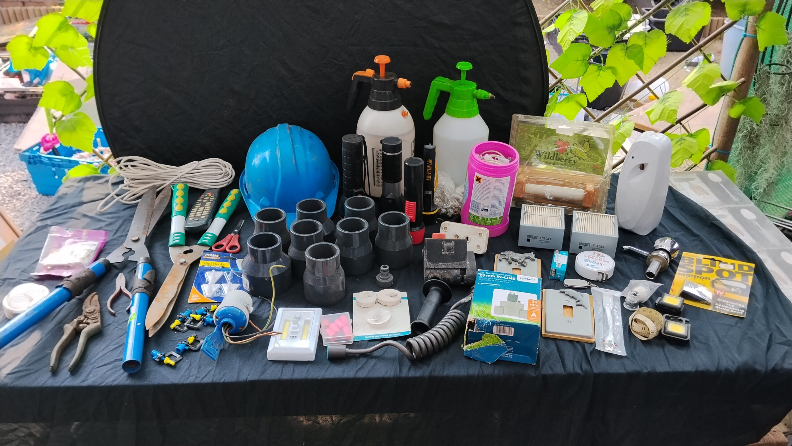 Mixed Lot of Garden Items & Hardware — Assorted Sprayers, Valves, Fittings, Tools