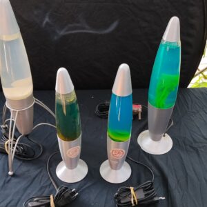 Lot of 4 Lava Lamps — 2 Large + 2 Small, silver bases, untested