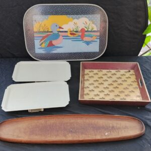 Assorted Serving Trays – Lot of 5 (Mixed Materials, Duck Motifs, Various Conditions)