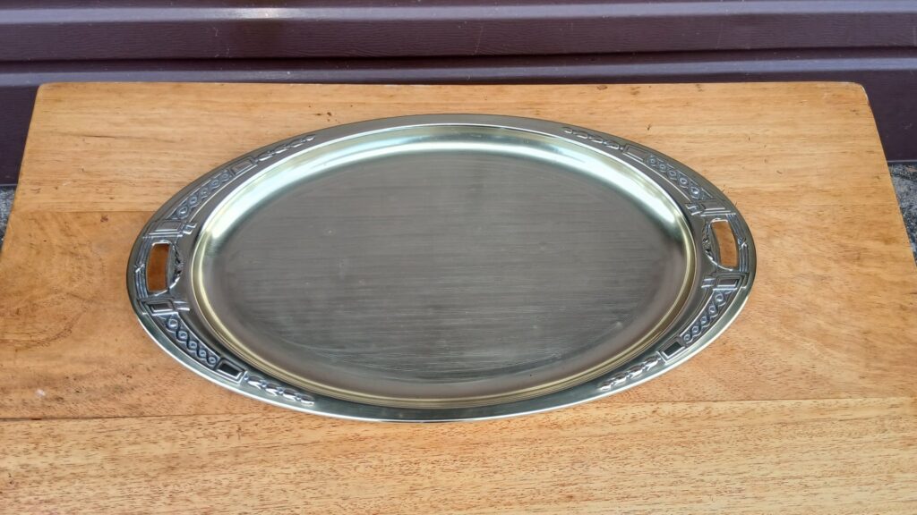Brass Art Nouveau Serving Tray 47cm x 25cm – Decorative with Bent Handle