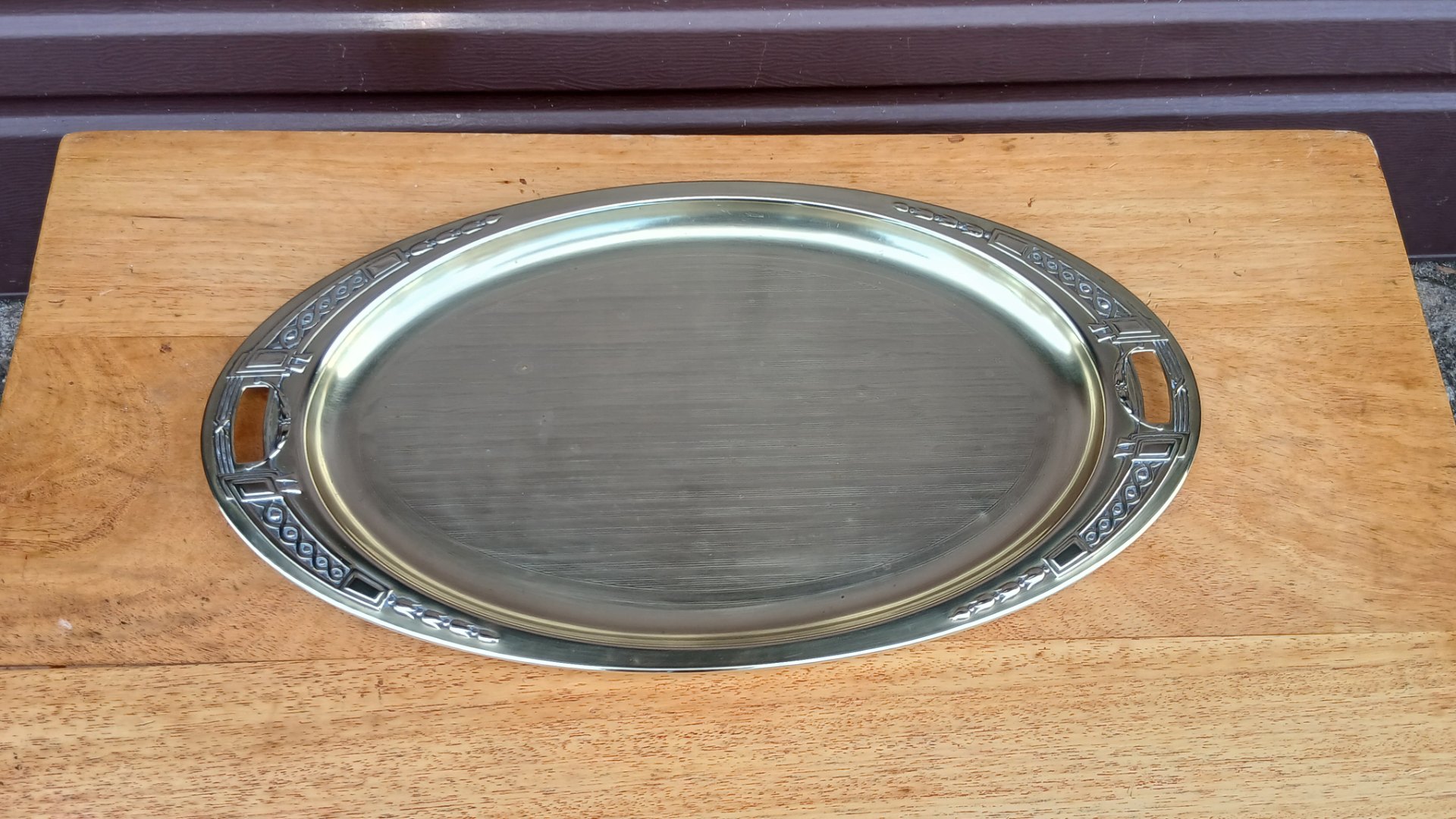 Brass Art Nouveau Serving Tray 47cm x 25cm – Decorative with Bent Handle