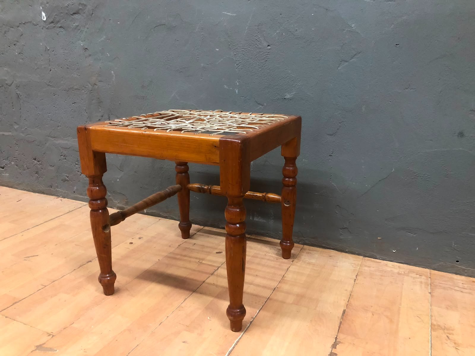 Wooden Stool/Frame with Turned Legs and Webbing – Restoration Project