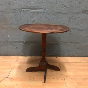 Small Round Wooden Side Table – Pedestal Base, Heavy Wear, 62x60cm