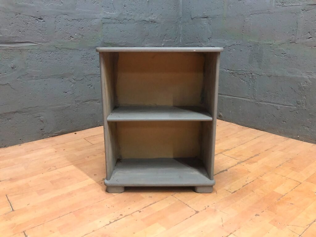 Small painted 2-shelf bedside / side cabinet — fixed shelf, painted finish, age-related wear