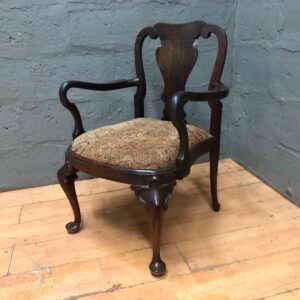 Vintage Upholstered Wooden Armchair – Ornate Carved Frame, Paisley Seat, 92x64x57cm