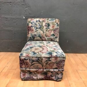 Upholstered Slipper Chair with Floral Tapestry Fabric – Good Condition