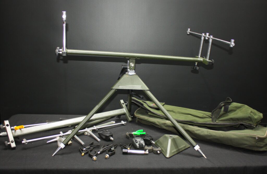 Green/Olive Fishing Rod Pod Tripod with Multiple Accessories & Bite Alarms