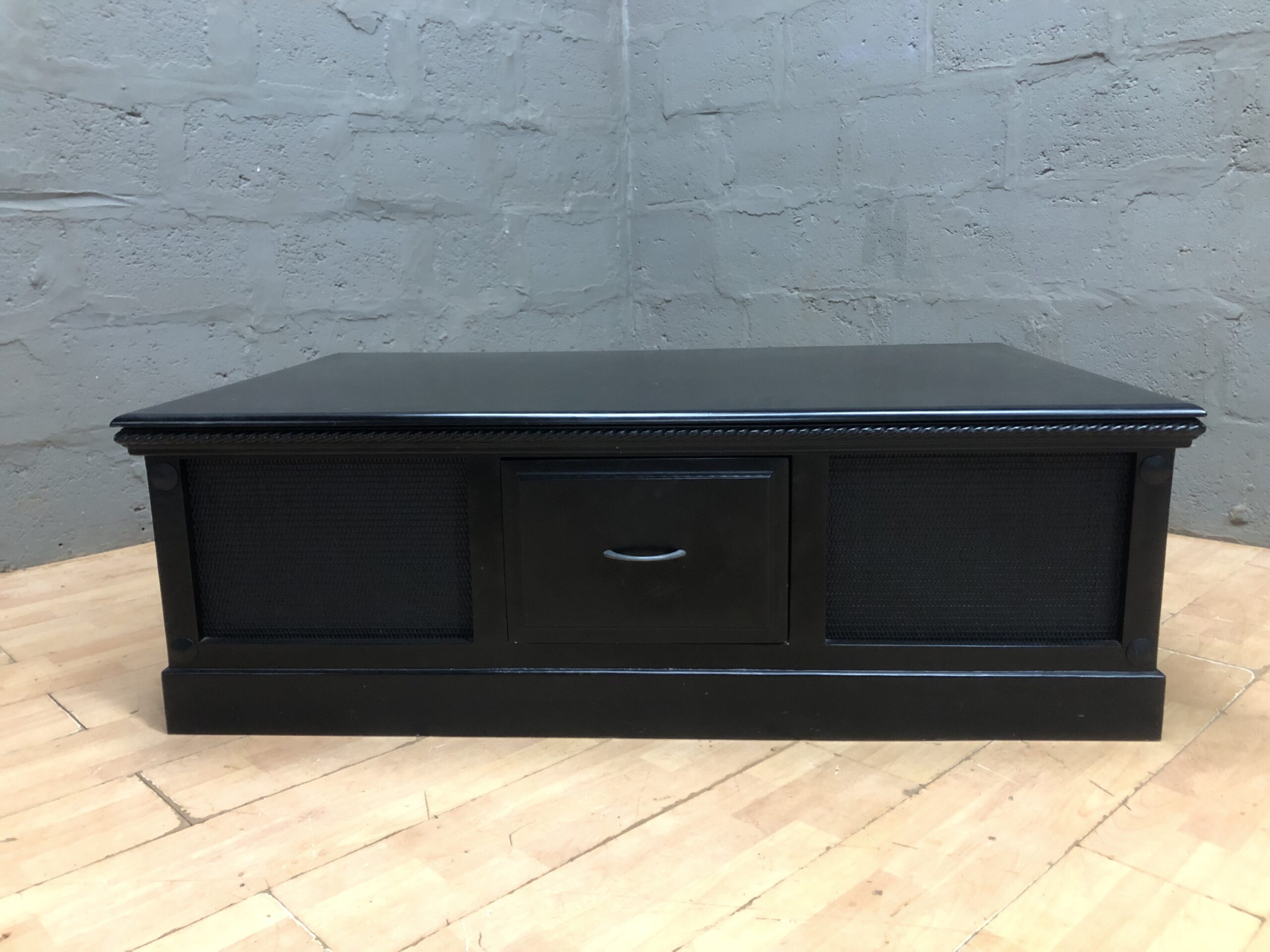 Black Rectangular Coffee Table with Central Drawer — 145 x 90 x 48 cm