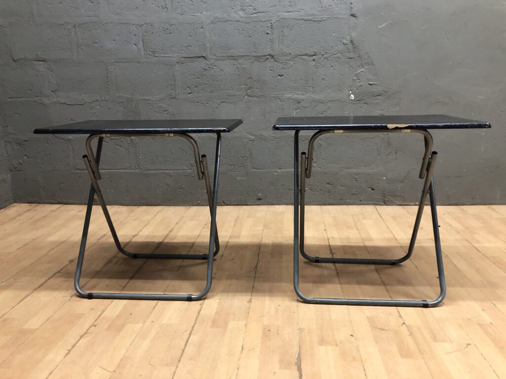 Pair of Folding Side Tables with Black Tops & Grey Frames